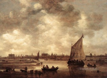 Vista del paisaje marino del barco de Leiden 1650 Jan van Goyen Pinturas al óleo